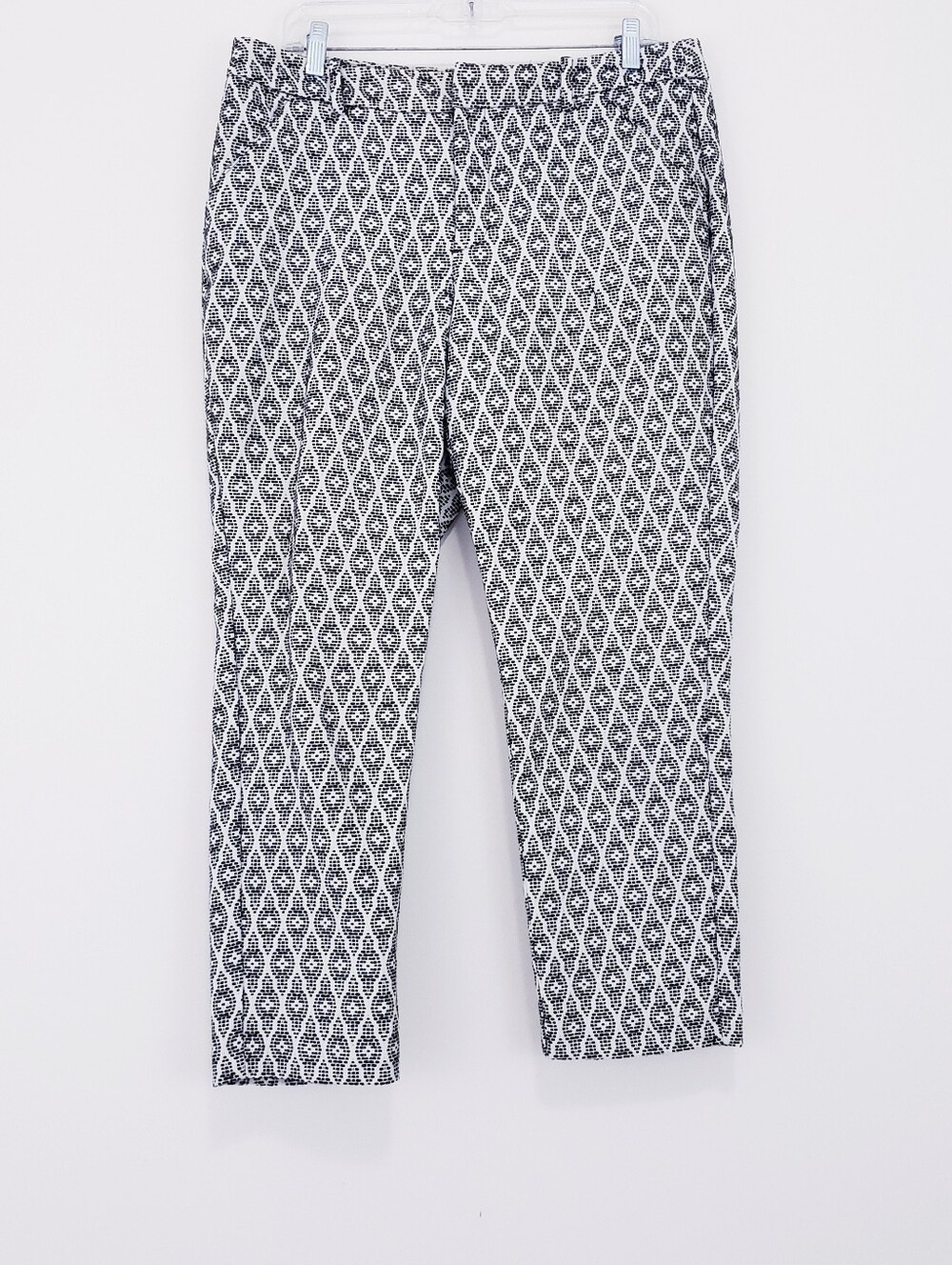 Diamond Print Embroidered Pants Black White Merona Textured Size 12 Straight Leg